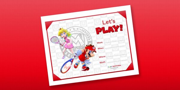 Presentation banner for a set of printable Mario Tennis Aces-themed party invitation cards