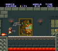Bowser defeated by Fiery Mario in the final battle in World 8-4 in Super Mario All-Stars