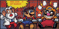 Sixth panel of page 3. Dr. Light and Mario are shocked about the accidentally creation of Wario.