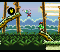 A screenshot from the level Welcome To Monkey World! in Yoshi's Island.