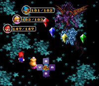 Battling Culex in Super Mario RPG: Legend of the Seven Stars