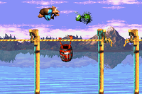 Kiddy jumping over a Klasp, next to a Buzz in Kreeping Klasps in the Game Boy Advance remake