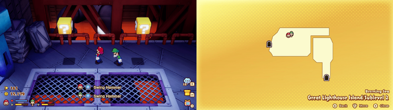 Second hidden block in the Brrning Sea Great Lighthouse Island from Mario & Luigi: Brothership