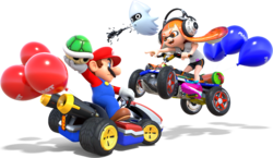 Artwork of Mario and an Inkling, from Mario Kart 8 Deluxe.