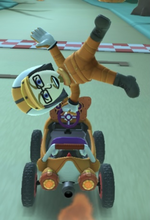 The Orange Mii Racing Suit performing a trick.