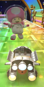 Toadette (Astronaut) performing a trick.