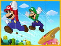 Mario and Luigi getting vaulted through the air in Mushrise Park.