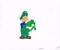 Unused animation cel of Luigi holding Baby Yoshi. (From the same scene as burnt Luigi.)
