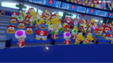 A crowd cheering for Mario