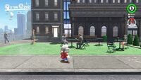 A screenshot of the Outdoor Café from Super Mario Odyssey.