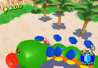 Mario ground pounding Wiggler after getting hit by the Dune Bud