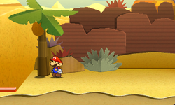 Mario near a tree containing a Coin in Yoshi Sphinx of Paper Mario: Sticker Star.