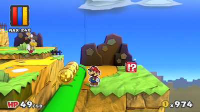Mario near 3 Coins in Daffodil Peak of Paper Mario: Color Splash.