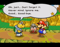 Koops stops Mario, but his shyness overcomes him and he goes back.