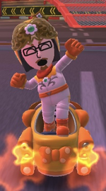 The Daisy Mii Racing Suit performing a trick.