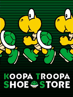 The poster of Koopa Troopa Shoe Store in Mario Kart Tour.