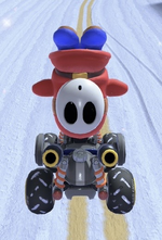 Shy Guy performing a trick.