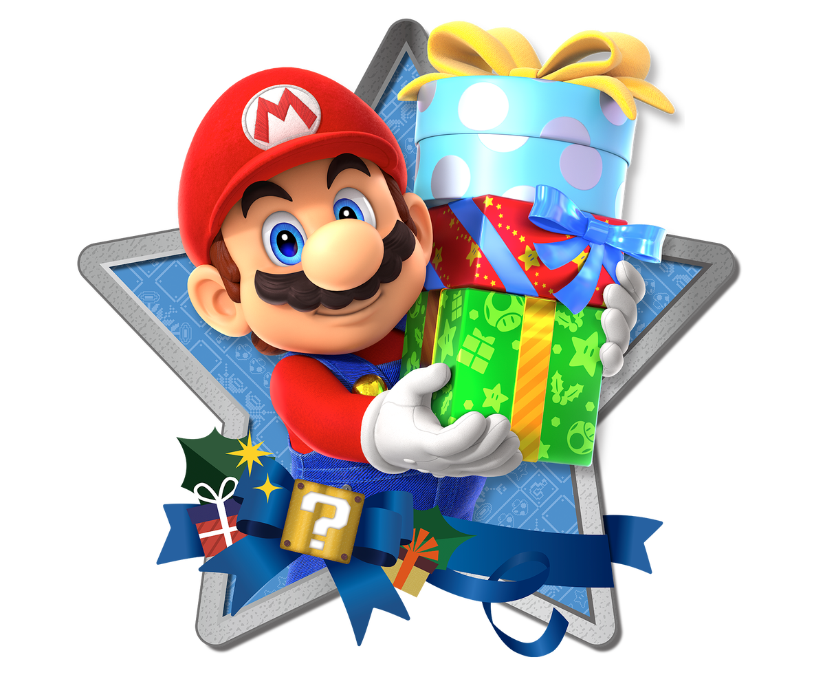 FileNoA store holiday 2022 art Mario.png Super Mario Wiki, the Mario encyclopedia