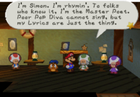Screenshot of Master Poet speaking in Club 64 of Paper Mario