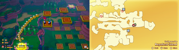Mario and Luigi near 17 Coins on Raynforst Island of Mario & Luigi: Brothership.