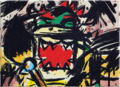 Bowser Jr. painting Bowser with black paint