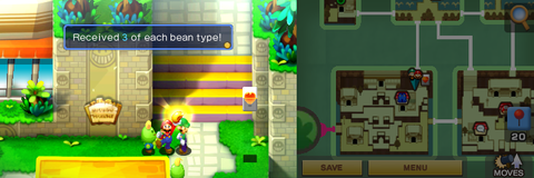 Mario getting 3 Chuckle Beans, 3 Hee Beans, 3 Hoo Beans and 3 Woo Beans from a young beanish dude found between Starbeans Cafe and stairs in the town part of Beanbean Castle of Mario & Luigi: Superstar Saga + Bowser's Minions.