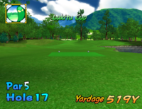 Hole 17 of Lakitu Valley from Mario Golf: Toadstool Tour.