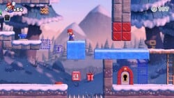Screenshot of Slippery Summit level 6-4 from the Nintendo Switch version of Mario vs. Donkey Kong