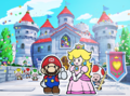 Mario, Princess Peach, and Toads standing outside Peach's Castle (if the game has been beaten without getting a Game Over)