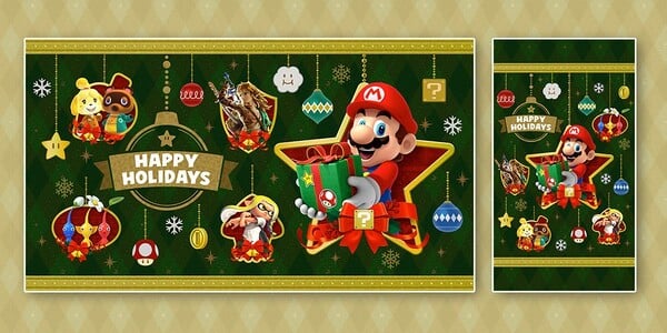 Promotional banner for a set of downloadable holiday-themed wallpapers featuring Nintendo characters
