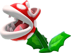 A Piranha Plant with cat-like features from Super Mario 3D World + Bowser's Fury.