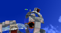 Luigi flying around the Stone Cyclone due to a glitch