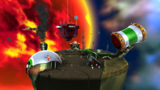 A screenshot of Bowser Jr.'s Boom Bunker during the "Bowser Jr.'s Boomsday Machine" mission from Super Mario Galaxy 2.