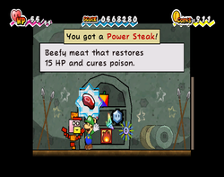 Luigi holding the 70 Shop Point reward in Super Paper Mario.