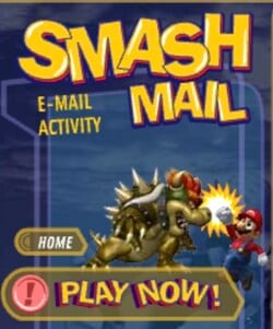 A screenshot of  the section of the Super Smash Bros. Melee website that allowed users to participate in Smash Mail, a play-by-email activity created to promote the aforementioned Nintendo GameCube game.