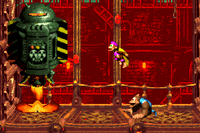 Dixie Kong and Kiddy Kong battle KAOS in Kaos Karnage in the Game Boy Advance version of Donkey Kong Country 3