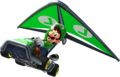 Luigi's kart, equipped with the Super Glider