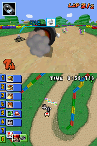 Mario using a Bullet Bill in SNES Donut Plains 1 in Mario Kart DS