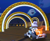 Thumbnail of the Fire Bro Cup challenge from the Kamek Tour; a Ring Race challenge set on RMX Ghost Valley 1 (reused as the Toad Cup's bonus challenge in the 2022 Mii Tour)