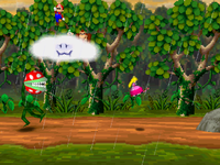 The Piranha Plant (left) from the Mario Party version of Piranha's Pursuit is replaced by Petey Piranha (right).