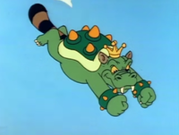 Bowser, having been transformed into "Raccoon Koopa".