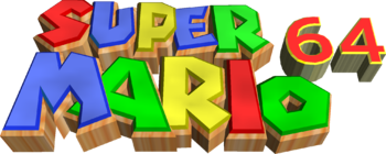 Sprite of the wordmark for Super Mario 64.