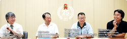 Photo of four of the five original Super Mario Bros. developers: Toshihiko Nakago, Koji Kondo, Takashi Tezuka and Shigeru Miyamoto. Taken for the Iwata Asks interview for the Super Mario Bros. 25th Anniversary.