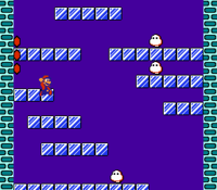 Mario traveling through World 4-3 of Super Mario Bros. 2 and encounters a few Flurries