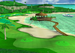 View of Blooper Bay in Mario Golf: Toadstool Tour.