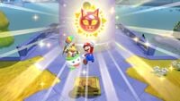 Mario and Bowser Jr. collecting a Cat Shine in Super Mario 3D World + Bowser's Fury.