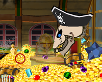 A screenshot of Cortez in his ship in the Pirate's Grotto.