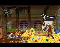 A screenshot of Cortez in his ship in the Pirate's Grotto.