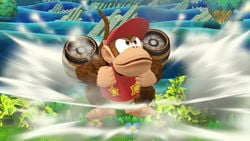 Diddy Kong's Rocketbarrel Boost in Super Smash Bros. for Wii U.
