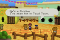 Goombario using Tattle on a Dryite (who fought at a Dojo in Toad Town)